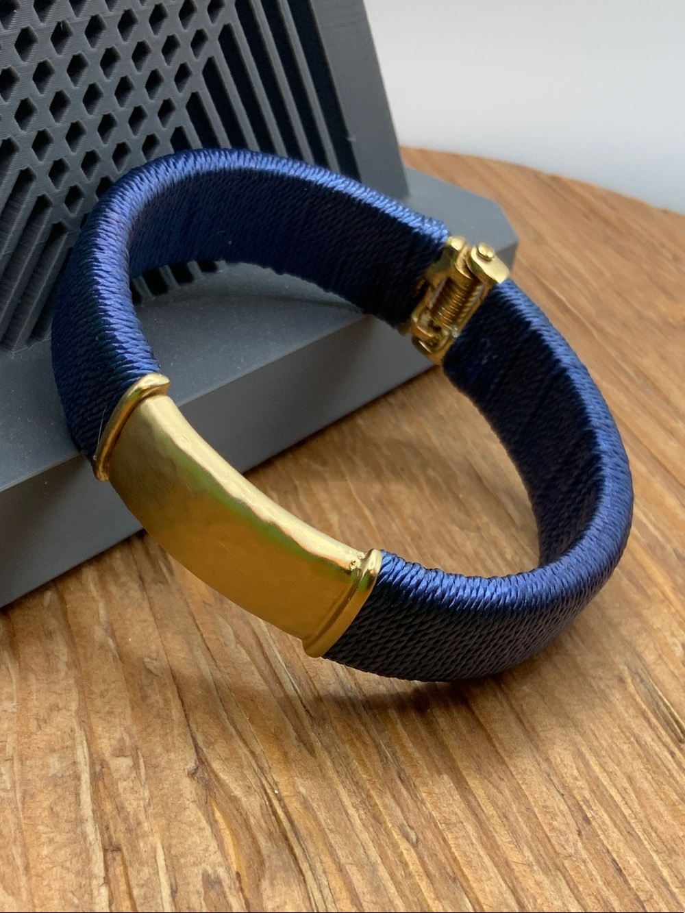 Chico's Gold Plate Navy Wrapped Bracelet
